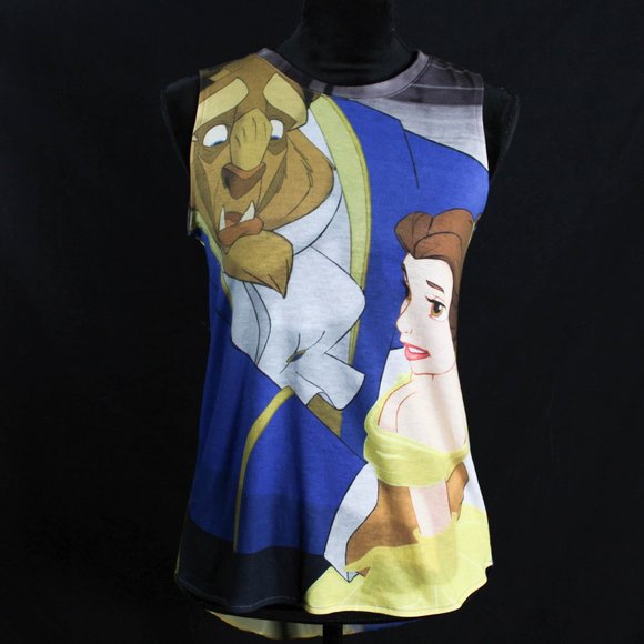 Disney Beauty and the Beast Hi Lo Muscle Tee Tank Chiffon Back - Picture 1 of 4